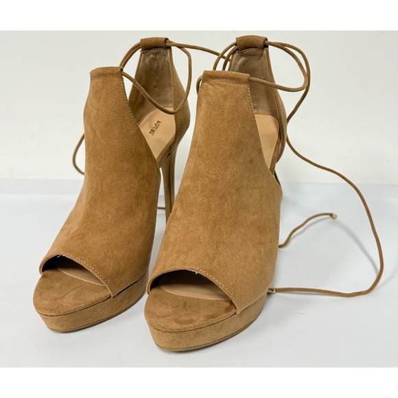 NIB Apt. 9 Lace-Up Platform Stiletto Heels Faux Suede Brown Size 9 - Picture 6 of 11